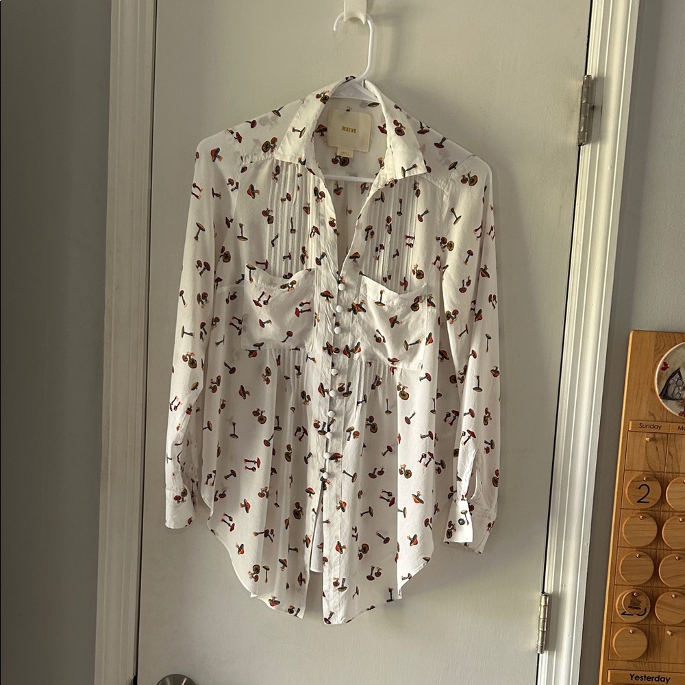 Anthropologie Maeve Mushroom Button-Down Blouse